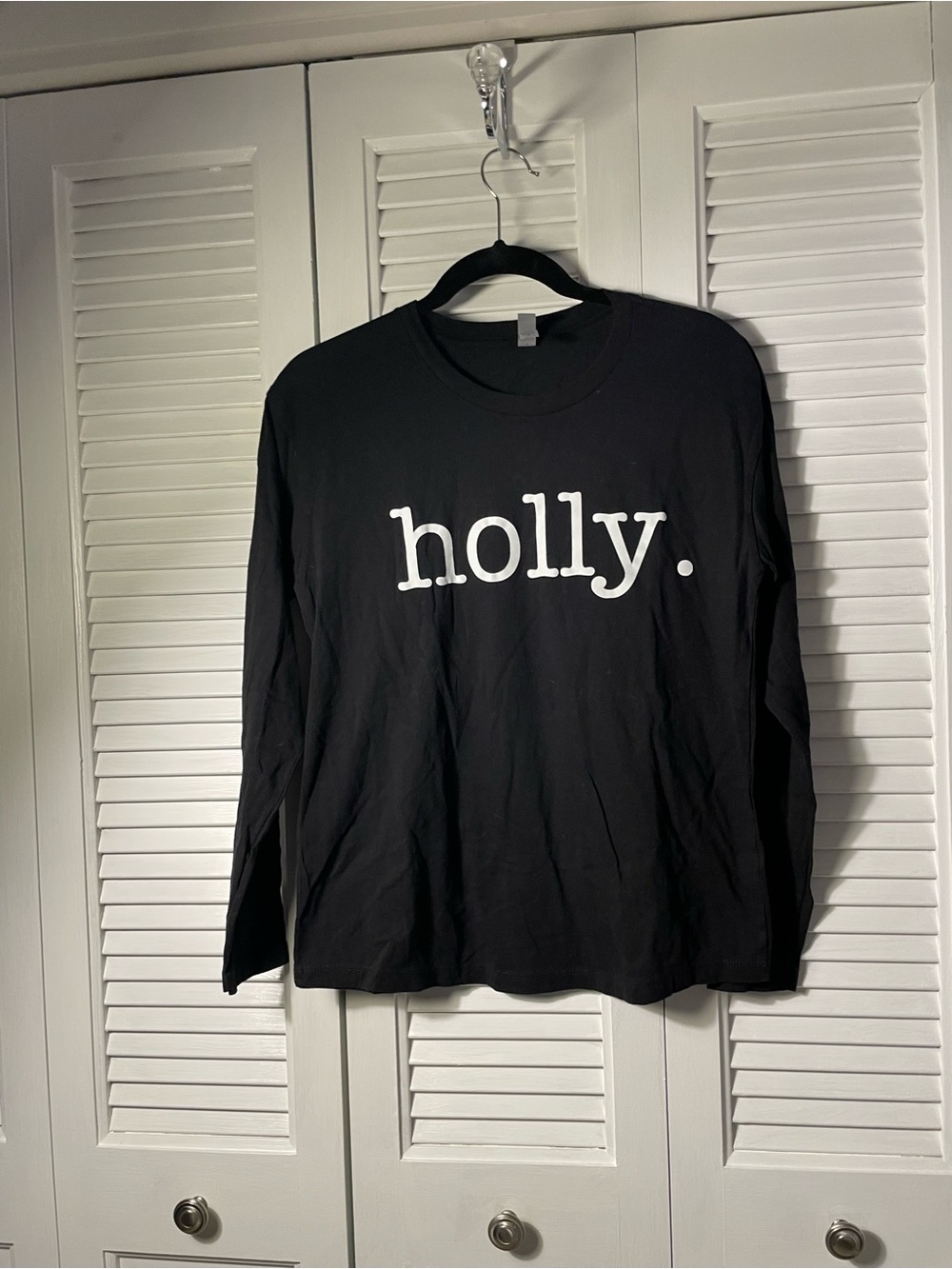 894. Next Level Apparel Black Long Sleeve Tee with "holly” Medium Festive Party